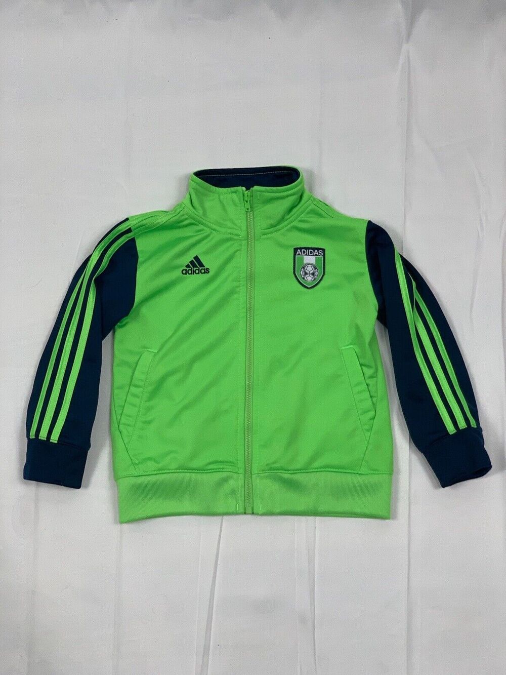 Adidas Kids Zip Up Track Jacket Green/ Navy 24 Month Athletic Sports Soccer